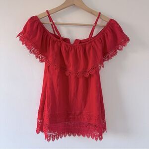 No Boundaries Red Top Small Off The Shoulder Lace Bohemian Romantic Flirty Boho